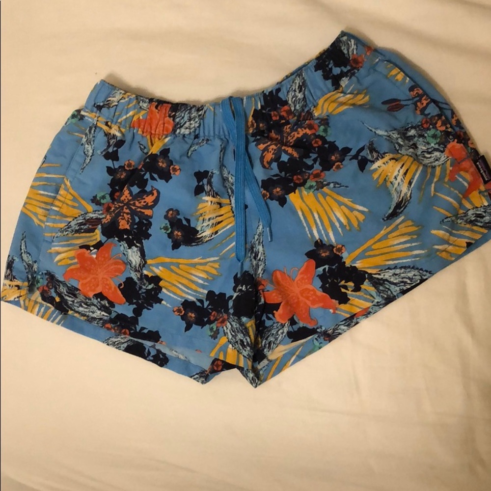 Blue floral Patagonia shorts. Waterproof
